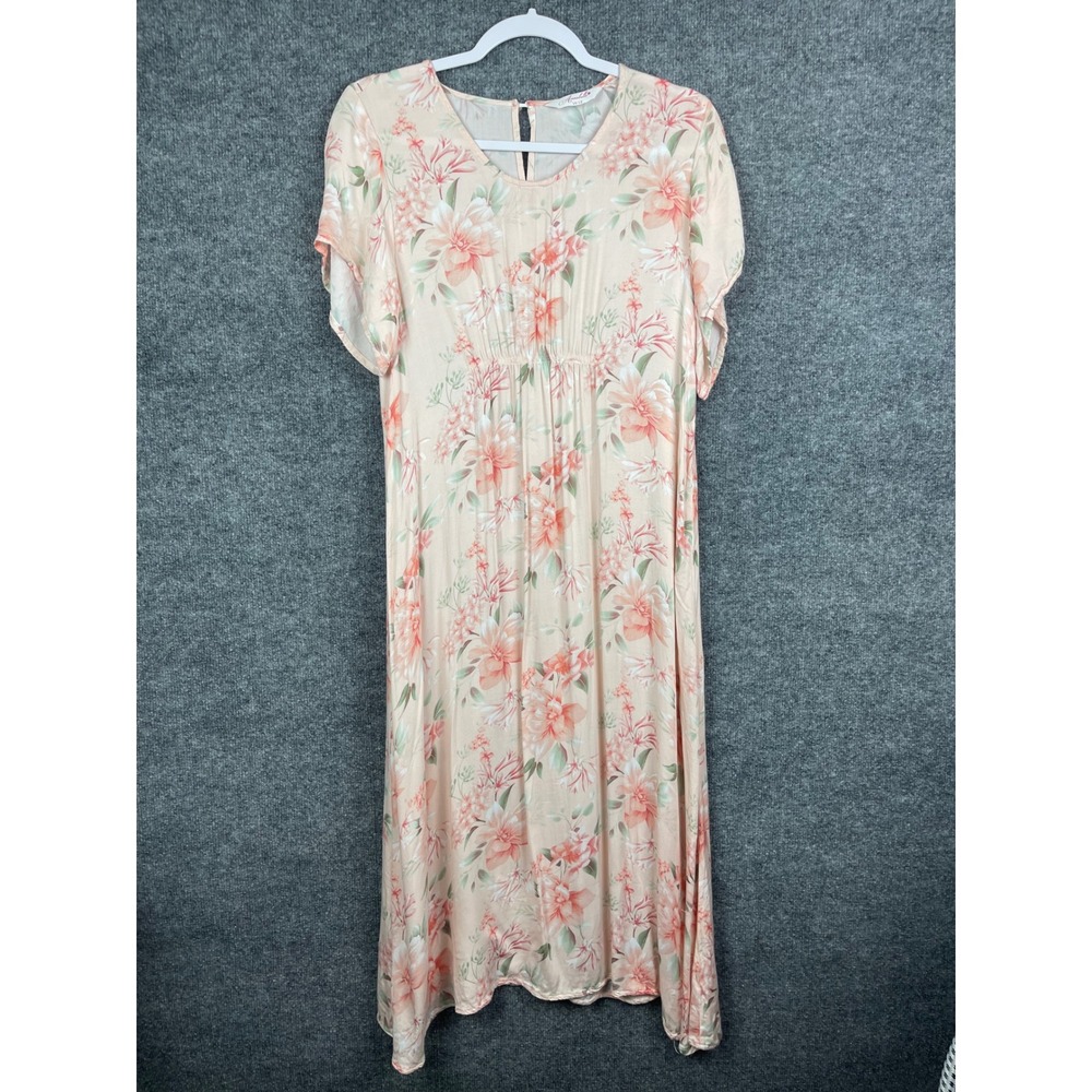Annabelle Maxi Dress Womens 10-12 Peach Floral Excellent Short Sleeve V-Neck